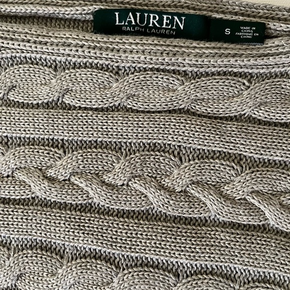 Ralph Lauren taupe ladies size S cable knit sweater. 58% cotton/42% viscose. - Picture 6 of 8